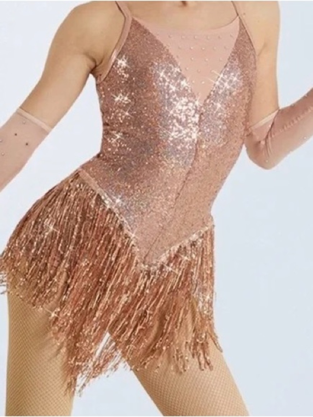 Weissman Rose Gold Sequin Fringe Dance Dress 0049